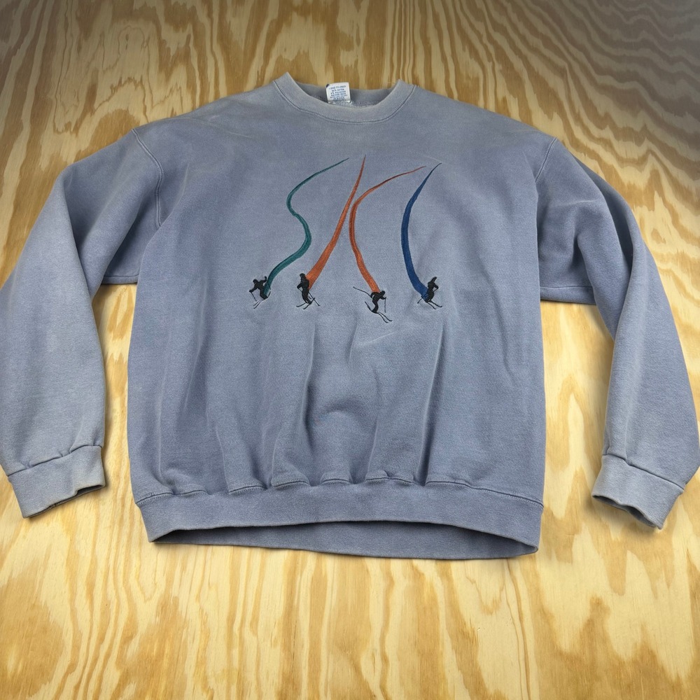 Vintage Crazy Shirts Hawaii Embroidered Skier Sweatshirt Blue Made in USA Medium